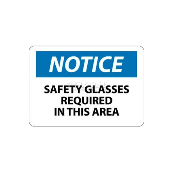 National Marker Co NMC OSHA Sign, Notice Safety Glasses Required In This Area, 10in X 14in, White/Blue/Black N6RB - main